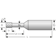 Mini-Torusfräser VHM 30° 1,0mm, L2=6,0mm, R=0,2mm Z=2 RockTec PRO